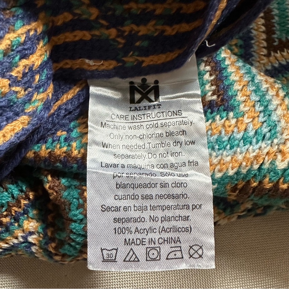 Lalifit Geometric Fringe Knit‎ Throw Blanket in Blue - Picture 4 of 5